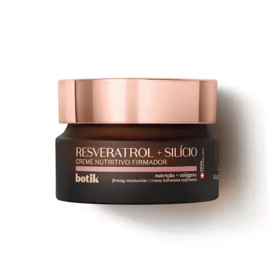 Frasco de creme nutritivo firmador Botik castanho com tampa rosa metálica