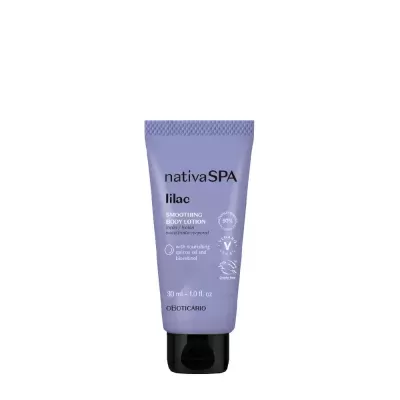 Loção corporal nativaSPA lilac em embalagem lilás com tampa preta