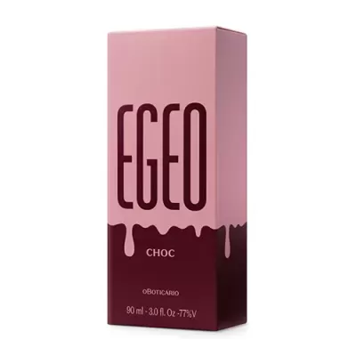 Embalagem rosa e castanho de produto EGEO CHOC O Boticário