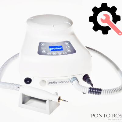 Aparelho de manicure elétrica Promed 4030-SX2 branco com ecrã azul e punho metálico