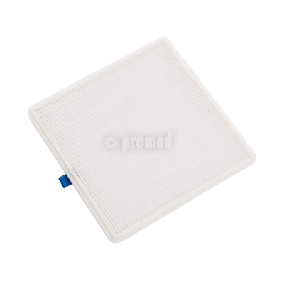 Filtro branco quadrado com etiqueta azul