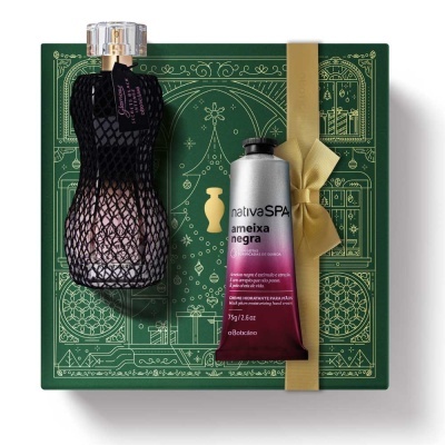 Conjunto de perfumaria e creme hidratante para mãos Nativa SPA ameixa negra com embalagem verde e fita dourada