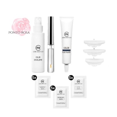 Kit de coloração de pestanas com frascos, pacotes numerados e suportes de silicone brancos