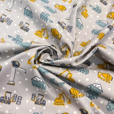 Tecido Poppy | Construction Vehicles - Cinzento