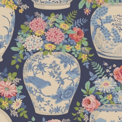 Tecido Tilda | Flowervase - Navy Blue