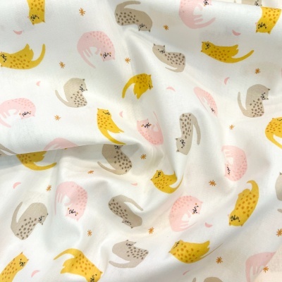 Tecido Poppy | Dreamy Cats - Branco