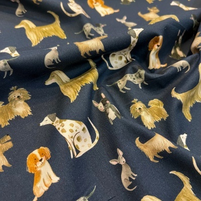 Tecido Poppy | Dogs - Azul Escuro