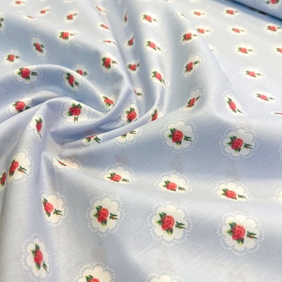 Tecido Poppy | Roses - Azul Claro
