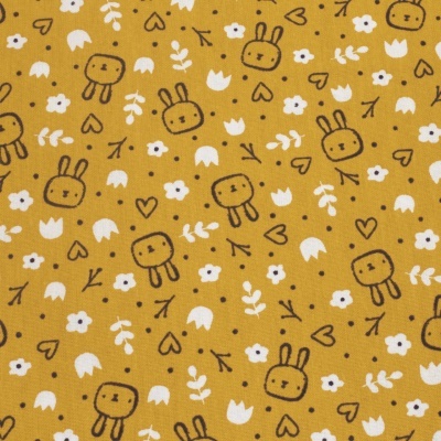 Tecido Poppy | Sweet Bunny - Mostarda Algodão Escovado