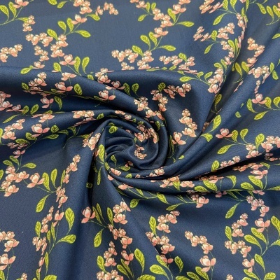 Tecido Poppy | Flowers - Azul Escuro