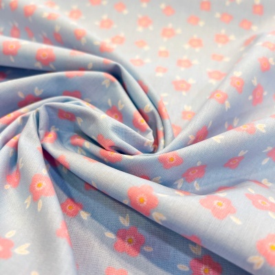 Tecido Poppy | Flowers - Azul Claro