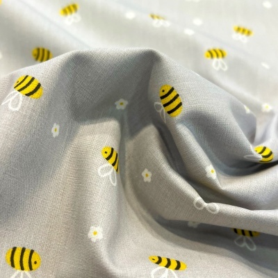 Tecido Poppy | Bee with Flowers - Cinzento