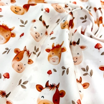 Tecido Pontotextil | Vacas Felizes - Branco
