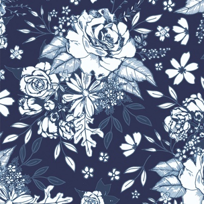 Tecido AGF | True Blue - Floral Universe Midnight