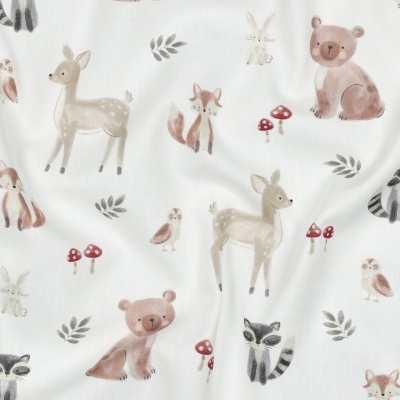 Tecido Poppy | Animais do Bosque - Branco