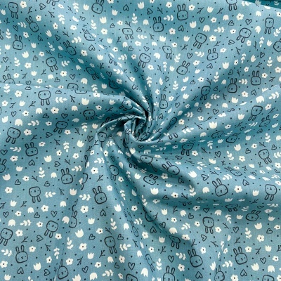 Tecido Poppy | Sweet Bunny - Petróleo - Algodão Escovado