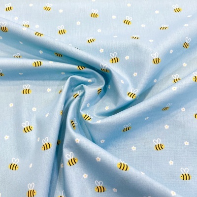 Tecido Poppy | Bee with Flowers - Azul