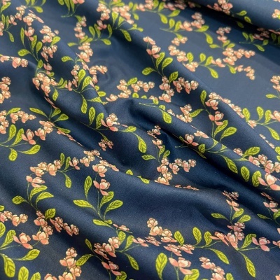 Tecido Poppy | Flowers - Azul Escuro
