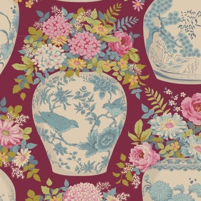 Tecido Tilda | Flowervase - Maroon