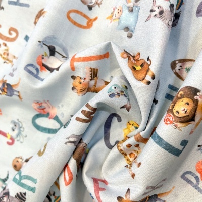 Tecido Poppy | Alfabeto - Cinzento Azulado