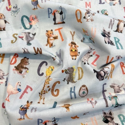 Tecido Poppy | Alfabeto - Cinzento Azulado