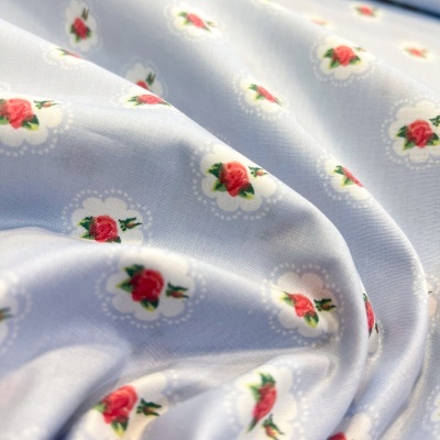 Tecido Poppy | Roses - Azul Claro