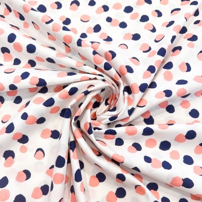 Tecido Poppy | Dots - Azul Escuro e Salmão