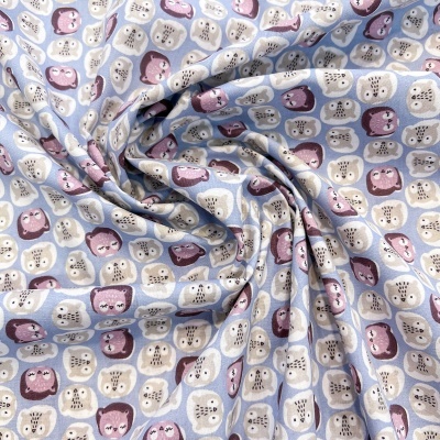 Tecido Le Tissu by Domotex | Corujinhas - Azul Claro/ Lilás