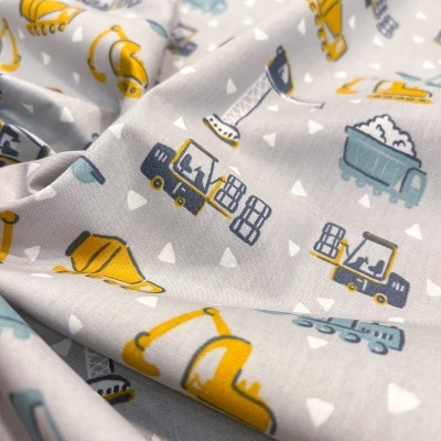 Tecido Poppy | Construction Vehicles - Cinzento