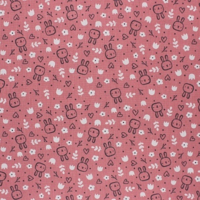 Tecido Poppy | Sweet Bunny - Rosa Algodão Escovado
