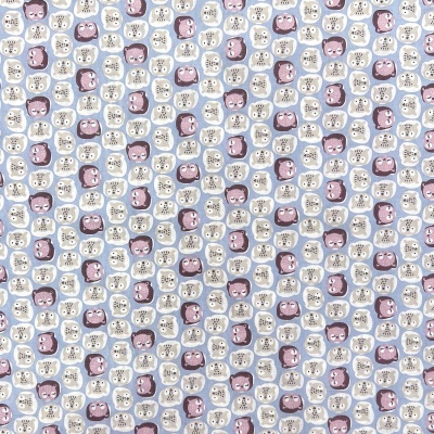 Tecido Le Tissu by Domotex | Corujinhas - Azul Claro/ Lilás