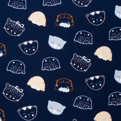 Tecido Poppy | Chic Cats - Azul Escuro