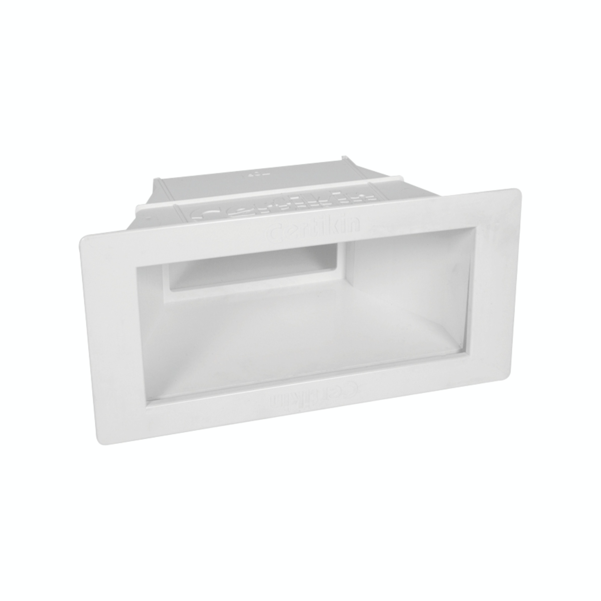 Acessórios SKIMMERS ABS Skimmer 22L, PARA PISCINAS DE BETÃO Tomada embutida branca de plástico com duas caixas internas e marca em relevo