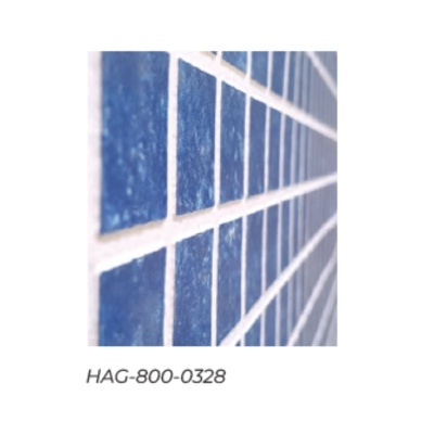 Azulejos cerâmicos azuis com rejunte branco e código HAG-800-0328