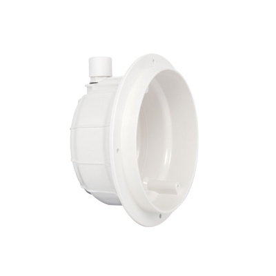 Peças de plástico branco, circular e retangular com tampa.