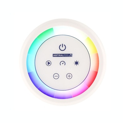 Comando circular branco com luz LED colorida e botões