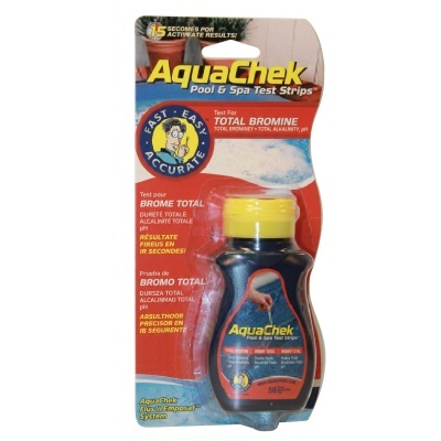 Embalagem do produto AquaChek Pool & Spa Test Strips para testes de piscina e spa