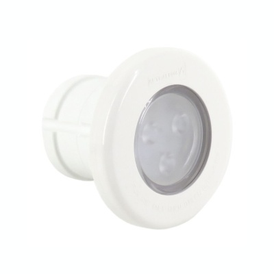 Sensor de movimento branco com lente cinza e borda ovalada.