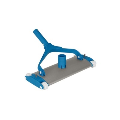 Robô para limpeza de piscinas com corpo cinza e braços azuis