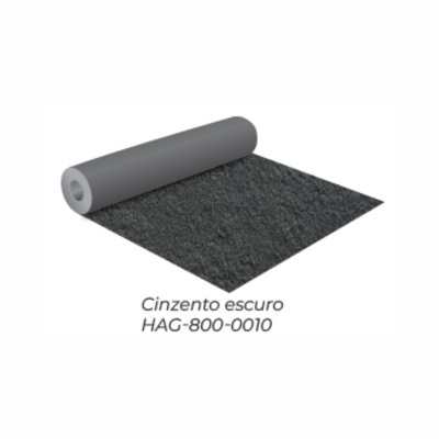 Rolo de carpete cinzento escuro com texto