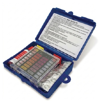 Kit azul para teste de qualidade de água com tiras de pH e reagentes químicos