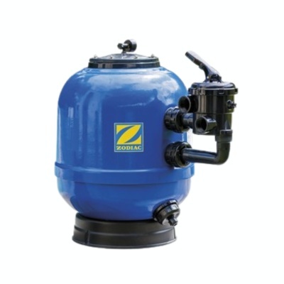 Filtro de piscina azul e preto com logotipo Zodiac