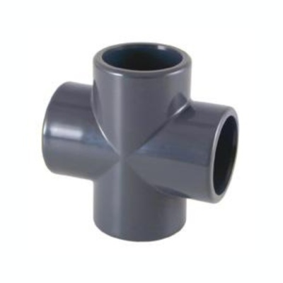 Conector de cano em PVC cinza em forma de cruz