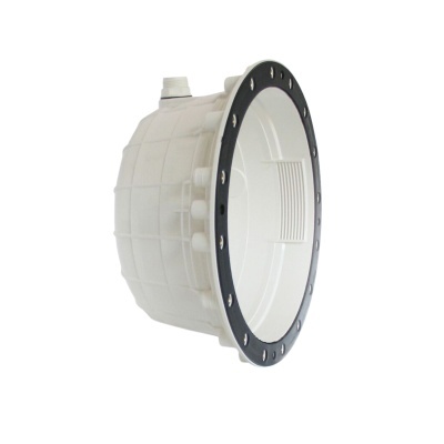 Depósito branco com flange preta e textura quadrada, material plástico
