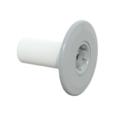 Filtro de água branco com parte frontal cinza e estrutura interna circular