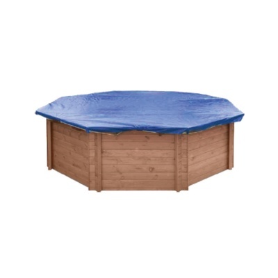 Piscina elevada de madeira com cobertura azul