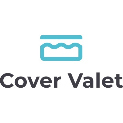 Logótipo azul de embalagem com texto Cover Valet