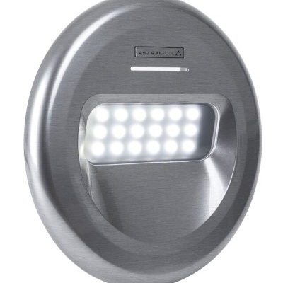 Luz LED redonda de parede em aço inoxidável com luz branca e logótipo AstralPool