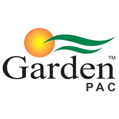 Logótipo Garden PAC com círculo laranja e linhas verdes