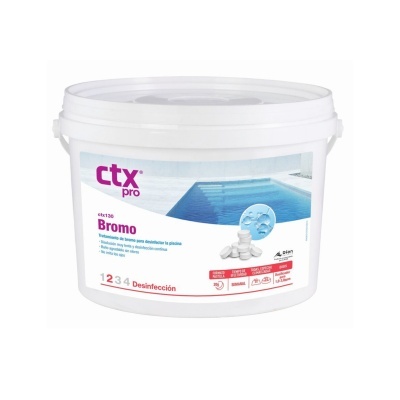 Balde branco com etiqueta de produto para piscina marca ctx pro